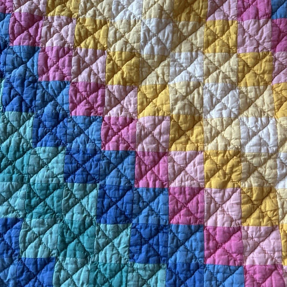 Prarie Point Rainbow Quilt Handmade Patchwork Stair Step 70